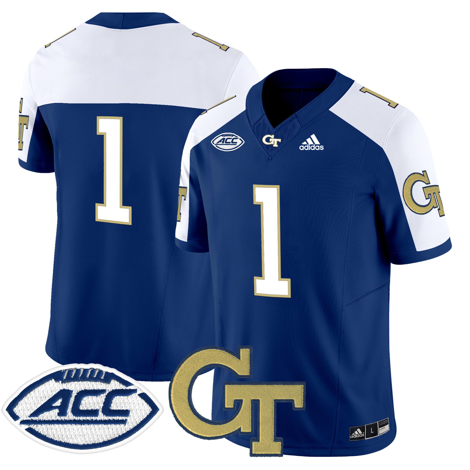 Men Georgia Tech #1 No Name Blue Asidas 2024 Vapor Limited NCAA Jersey